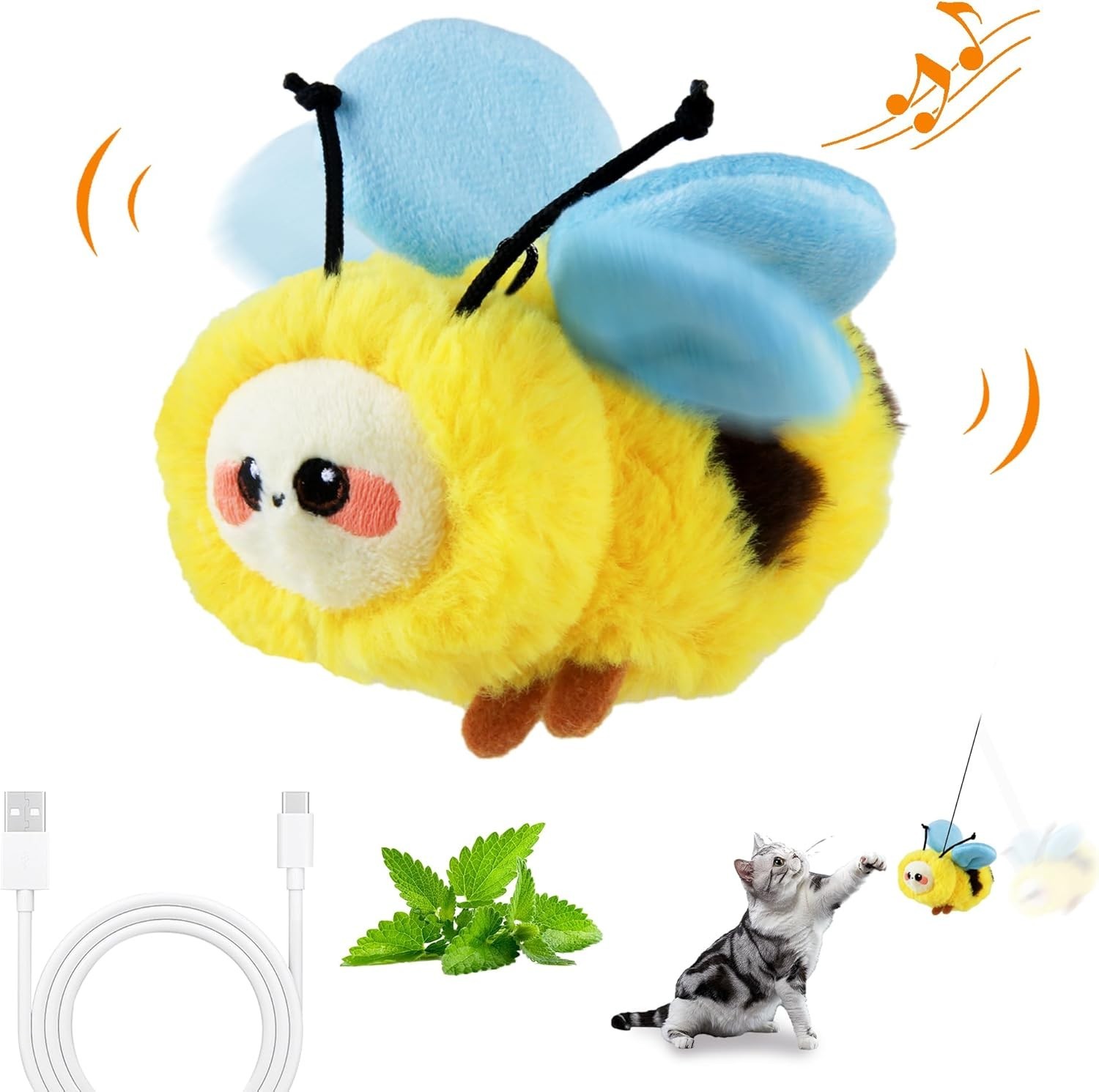 Cat Toy, Motion Activated, Flapping and Chirping Cat Toy with Catnip (Moving Bee