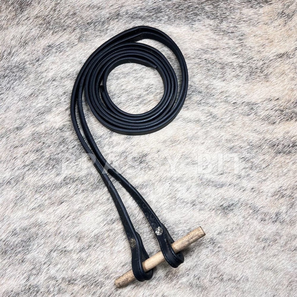 59" Black Tooled Leather Split Reins