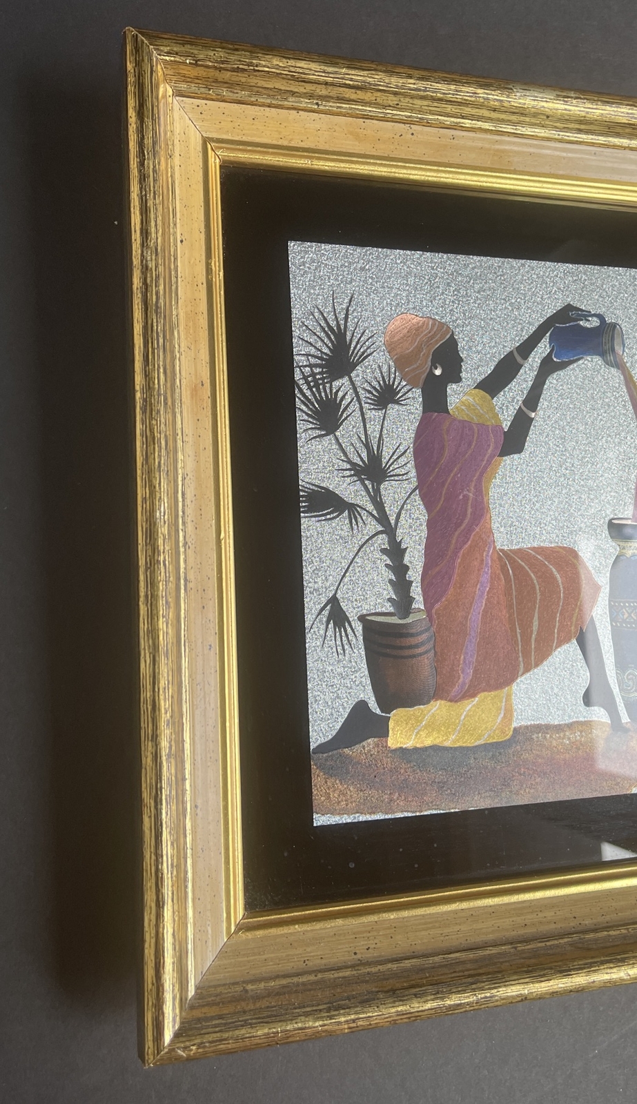Vintage African American Foil Artwork w/ Wood Frame - Wall Decor Collectable