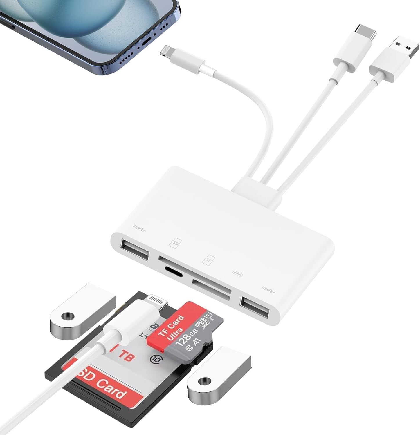 5 in 1 Memory Card Reader USB 3.0 OTG Adapter SD Card Reader For iPhone/iPad LOT