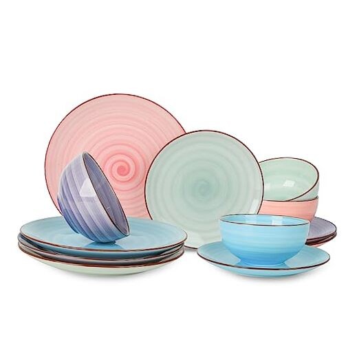 Ceramic 12-Pieces Dinnerware Sets, Scratch Resistant 12 Pieces Gradient Color