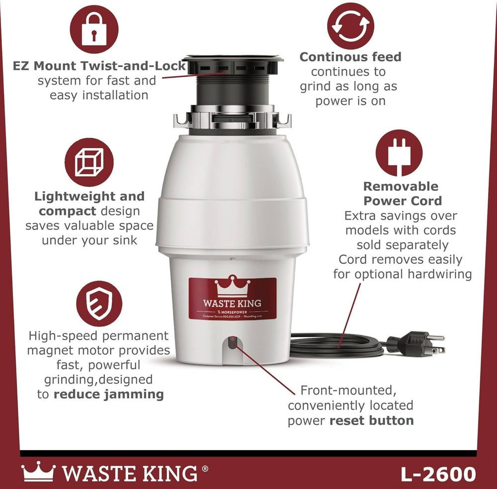 Durable Stainless Steel Continuous Feed Garbage Disposal for Effortless Waste