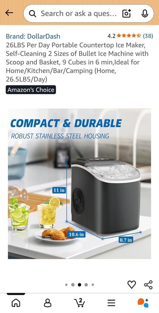 Portable Ice Maker Countertop 26LBS/Day Fast Ice Machine Self-Cleaning Compact