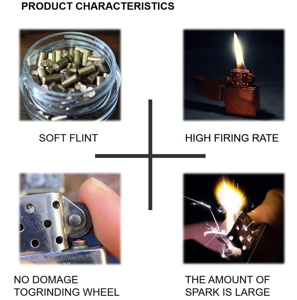 Busieea 100Pcs Lighter Flints, Flint Replacement Refills, All - Purpose Gold