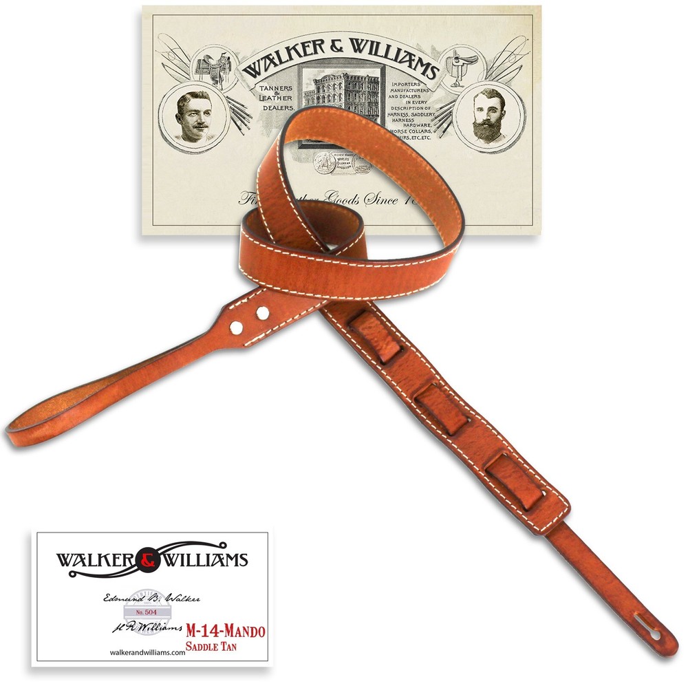 Walker & Williams M-14 Saddle Tan  Premium Grain Leather Mandolin Strap