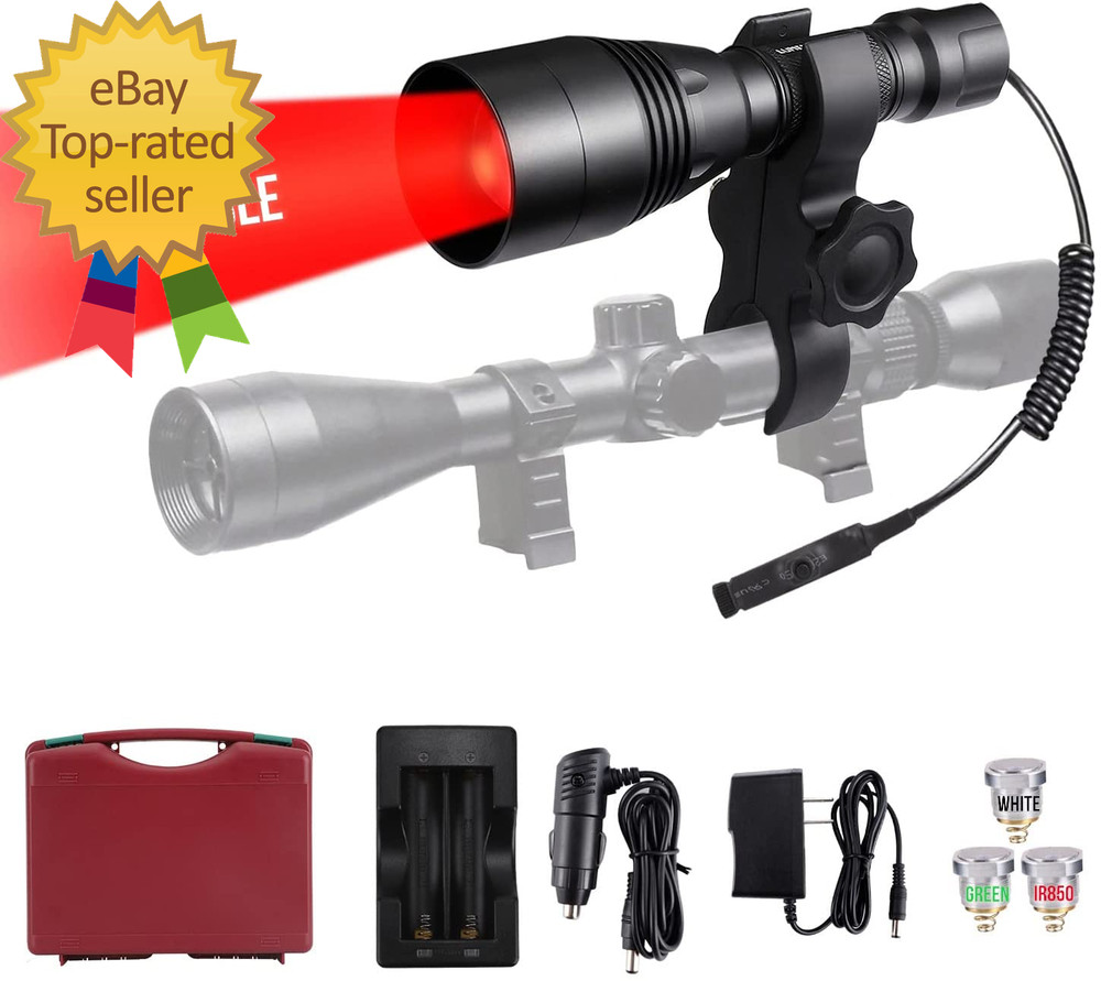 A8Plus Long Range Zoomable Hunting Flashlight Spotlight Kit, Green Red White