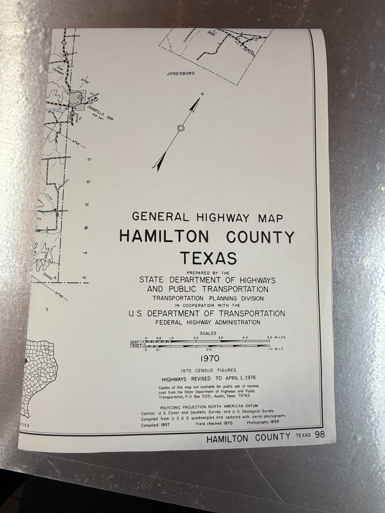 1970 Texas HAMILTON County General Highway Map 18" x 25" Folded USDOT