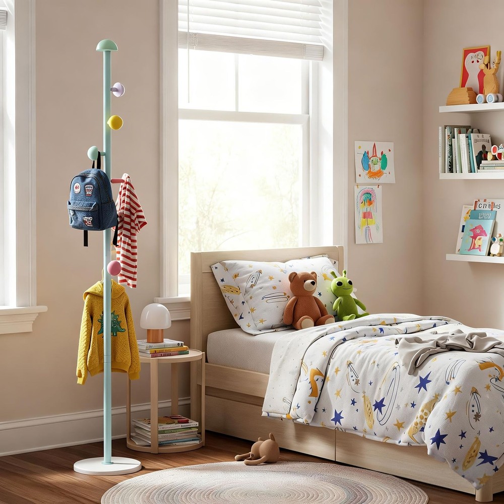 Permory Coath Rack Stand,Hall Coat Rack with 7 Hooks,3 Adjustable Sizes for B...