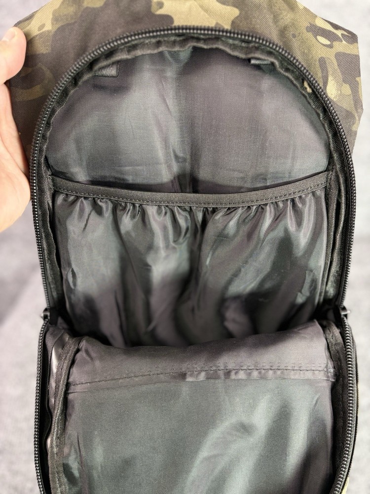 Tactical Backpack 1.5L Black Camo Carrier MOLLE w/ US Flag Patch EUC