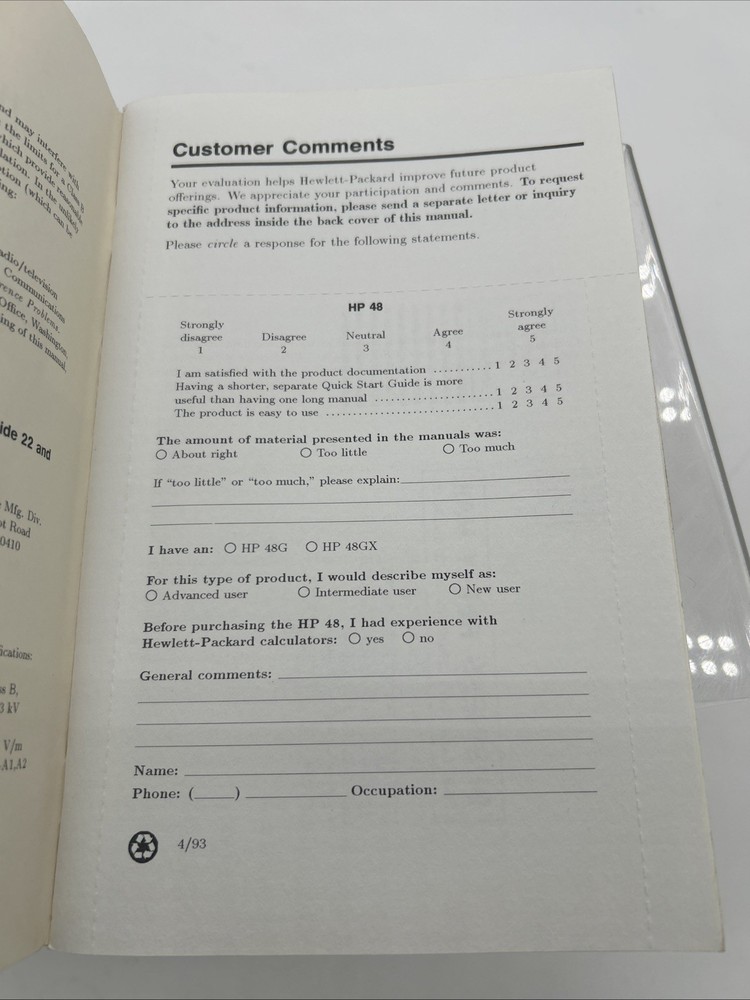 HP 48G series Quick start Guide Hewlett Packard