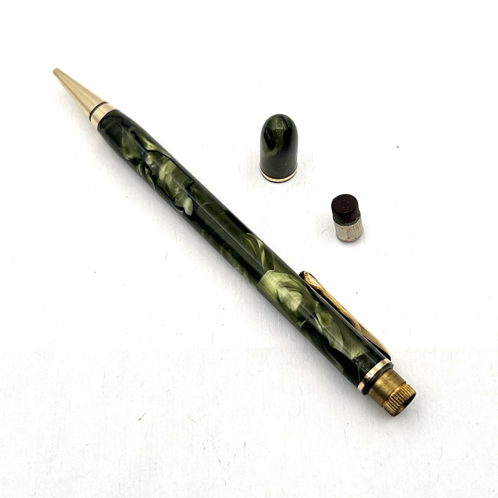 VTG Conklin Symetrik Green Marble Gold Trim 5-1/8" Twist Pencil