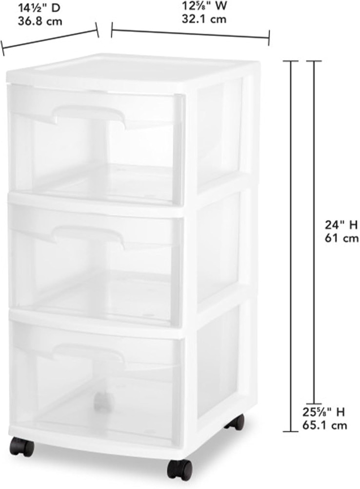 2-Pack Rolling 3-Drawer Plastic Storage Organizer Cart - White Closet Solution