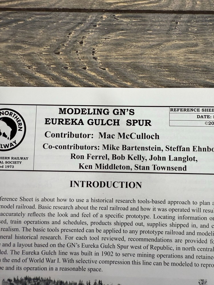 Modeling GNs Eureka Gulch Spur Reference Sheet 397 Vintage 2015 GNRHS Publicatio
