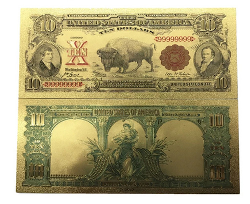 1901 $10 Bison Buffalo gold foil note.. novelty
