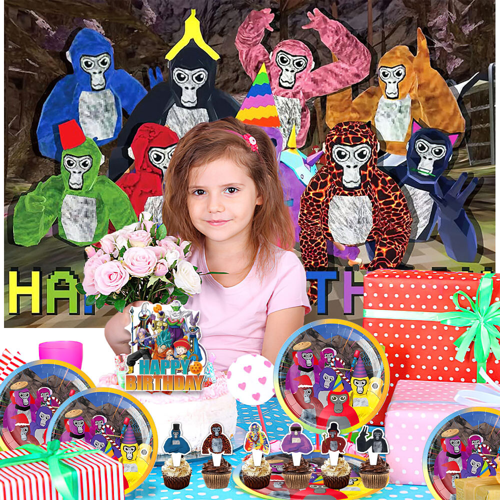 Gorilla Tag Birthday Decor Party Supplies Plate Balloon Cake Topper Banner 5x3ft