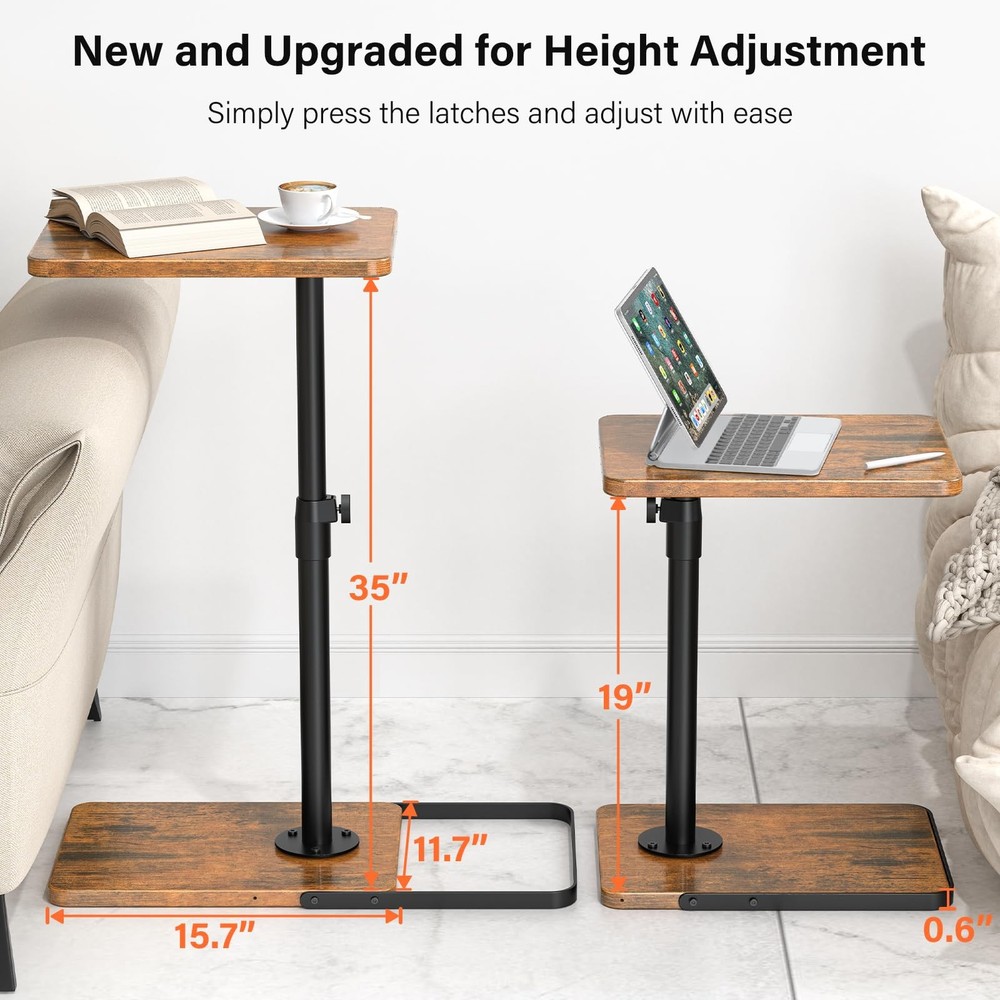 TV Tray Table for Couch - Adjustable Height & 360°Swivel Panel Design，Larger ...