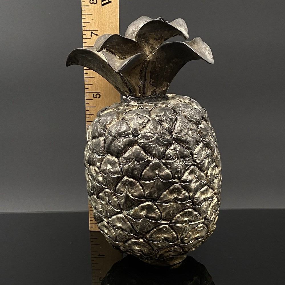 Vintage Silver-plated Pineapple Sculpture Casted From Real Fruit MCM Decor 7”
