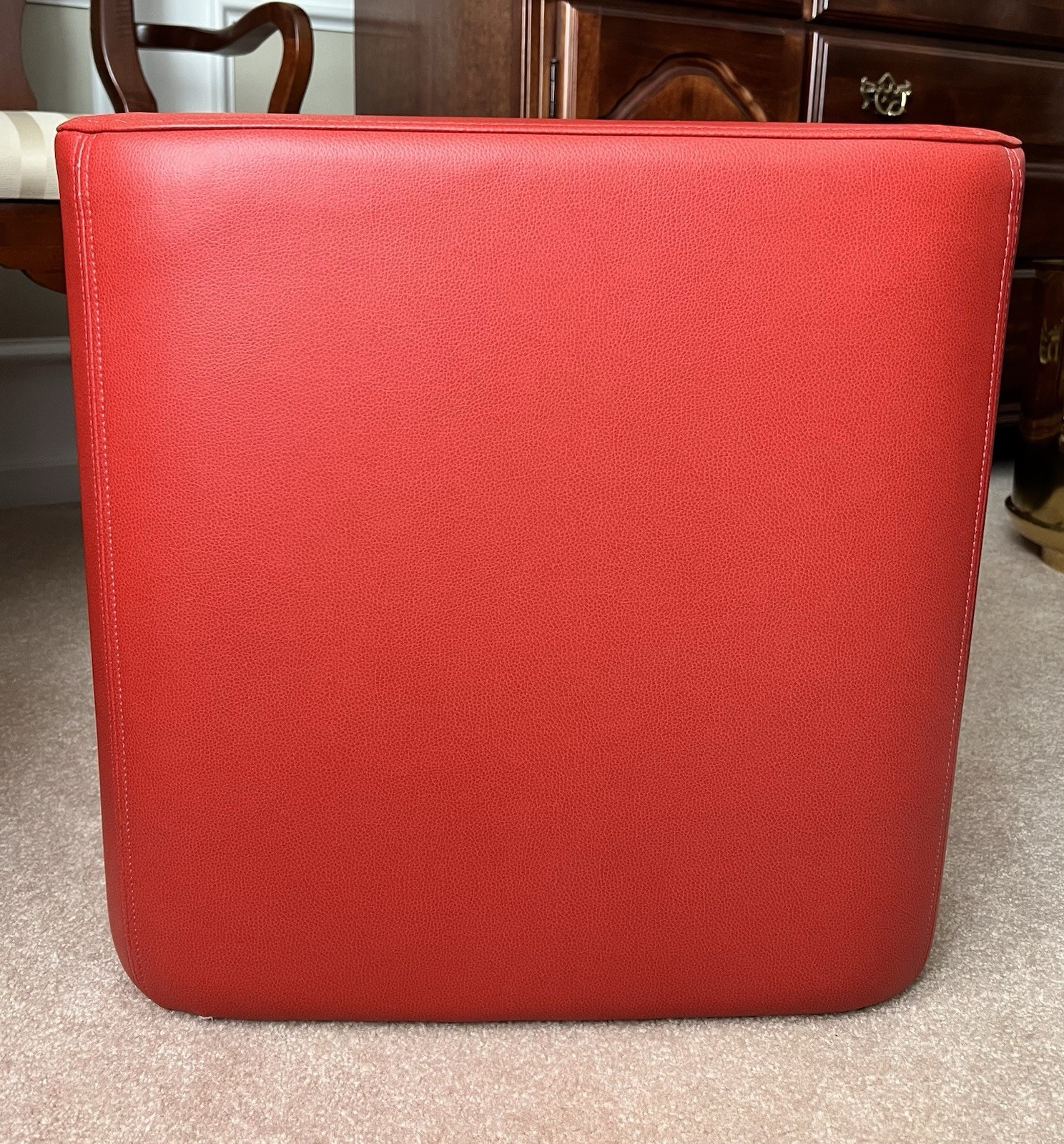 New Joelle Kimball RED Square Upholstered Top Ottoman 18” Made in USA