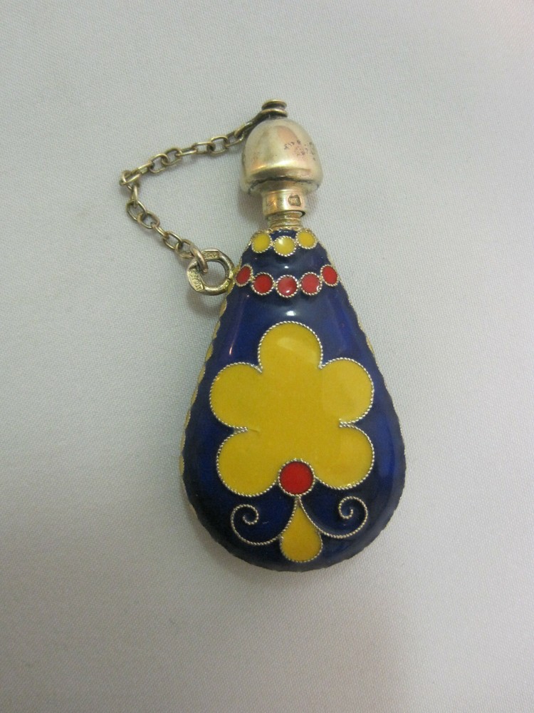 Perfume Bottle. Silver 916. Enamel. USSR 1970s.