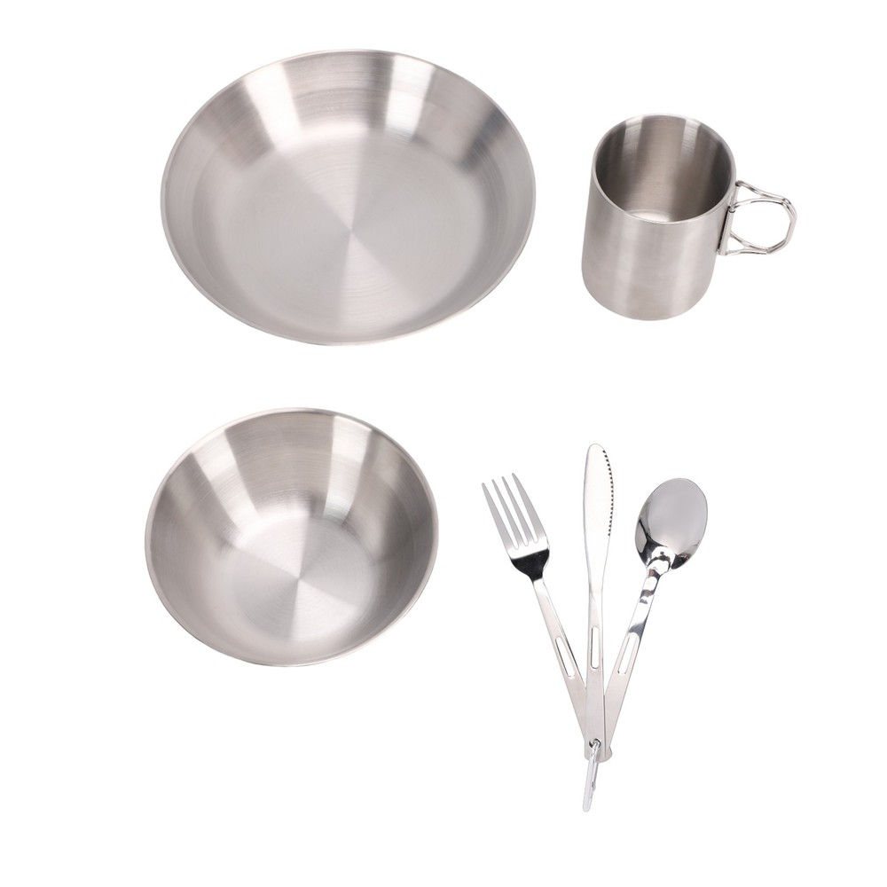 Portable Stainless Steel Camping Tableware Set Double-layer Cup Thickened B TAGX