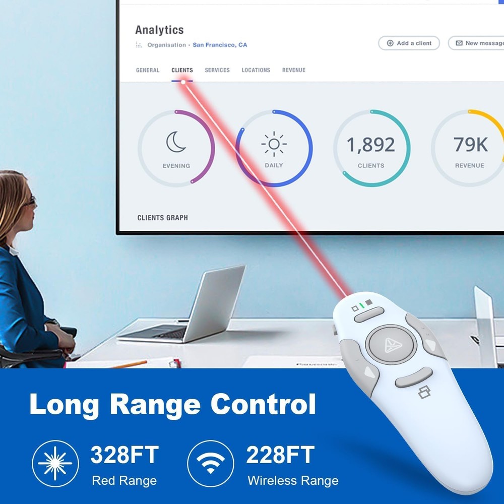 Wireless Presentation Clicker Remote for PowerPoint PPT USB Blue
