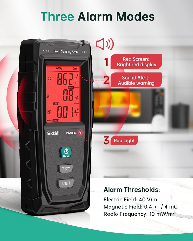 Advanced EMF Reader with Color-Coded Alerts & Quick Measurement for All Spaces