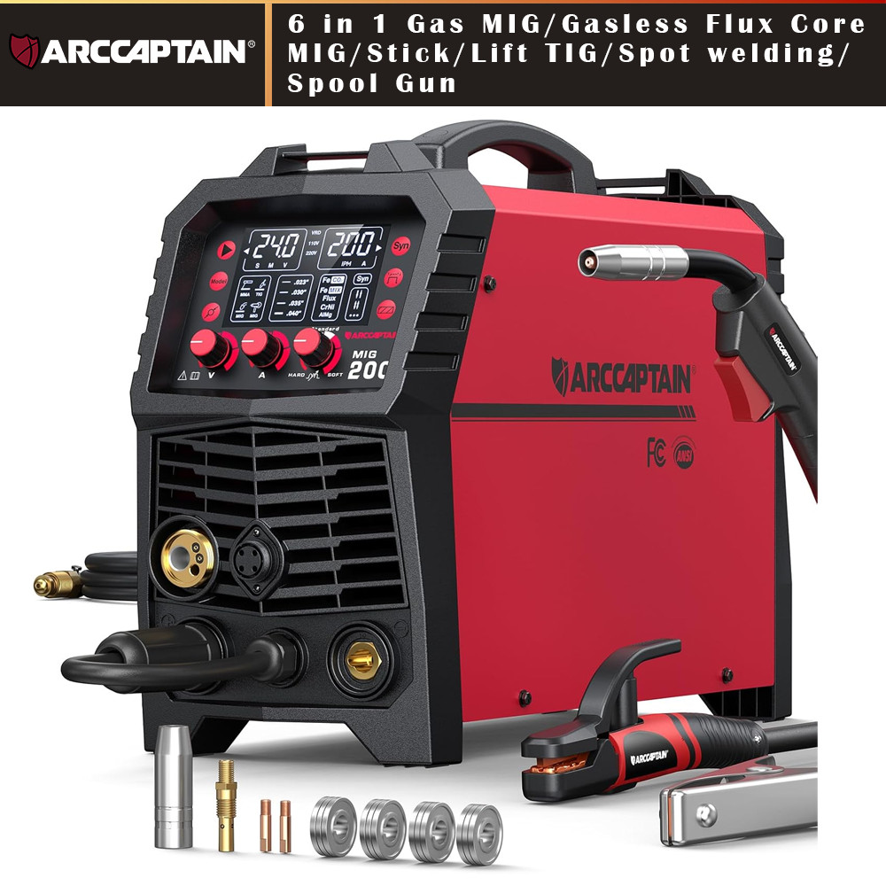 ARCCAPTAIN MIG Welder 200Amp 6 in 1 Gas MIG/Gasless Flux Core MIG/Stick/Lift TIG
