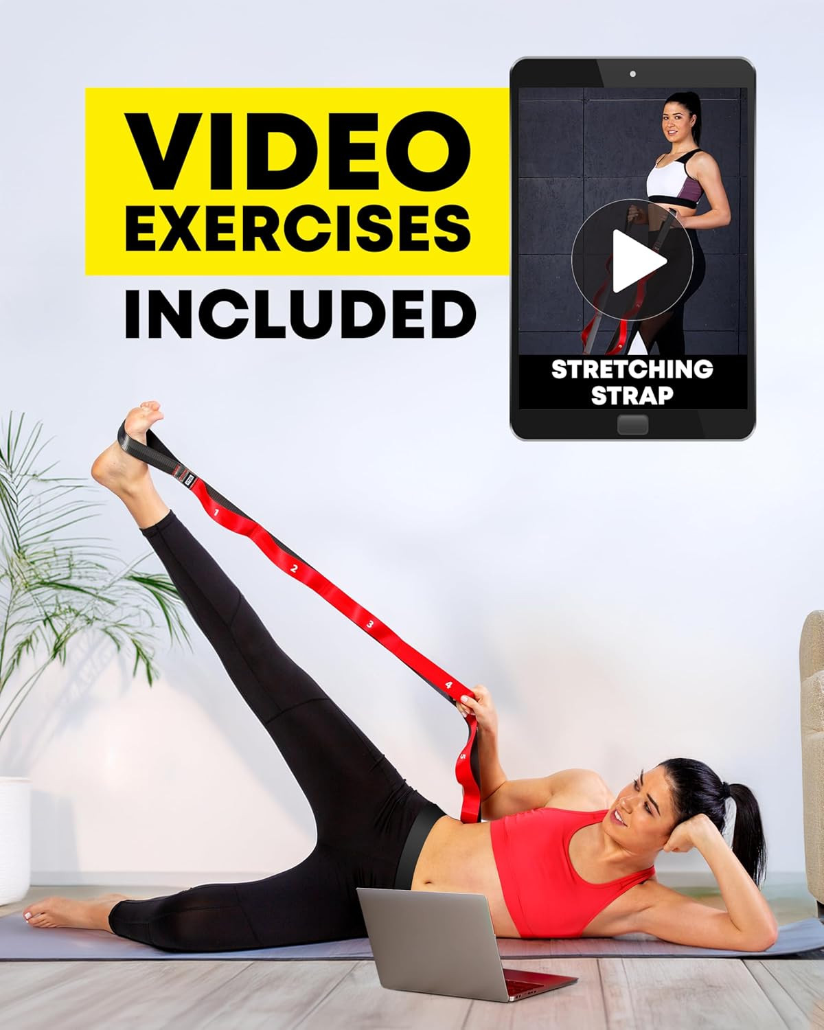 Stretching Strap with Loops - Non Elastic Stretch Band for Yoga and Exercise