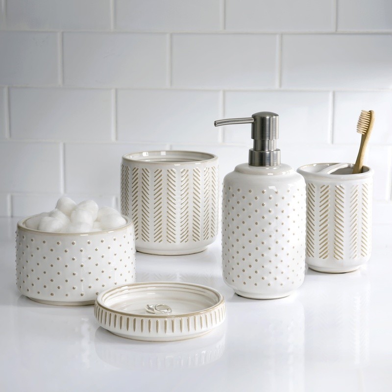 Ceramic Textured Toothbrush Holder Rustic Bathroom Accessory Unique Design New