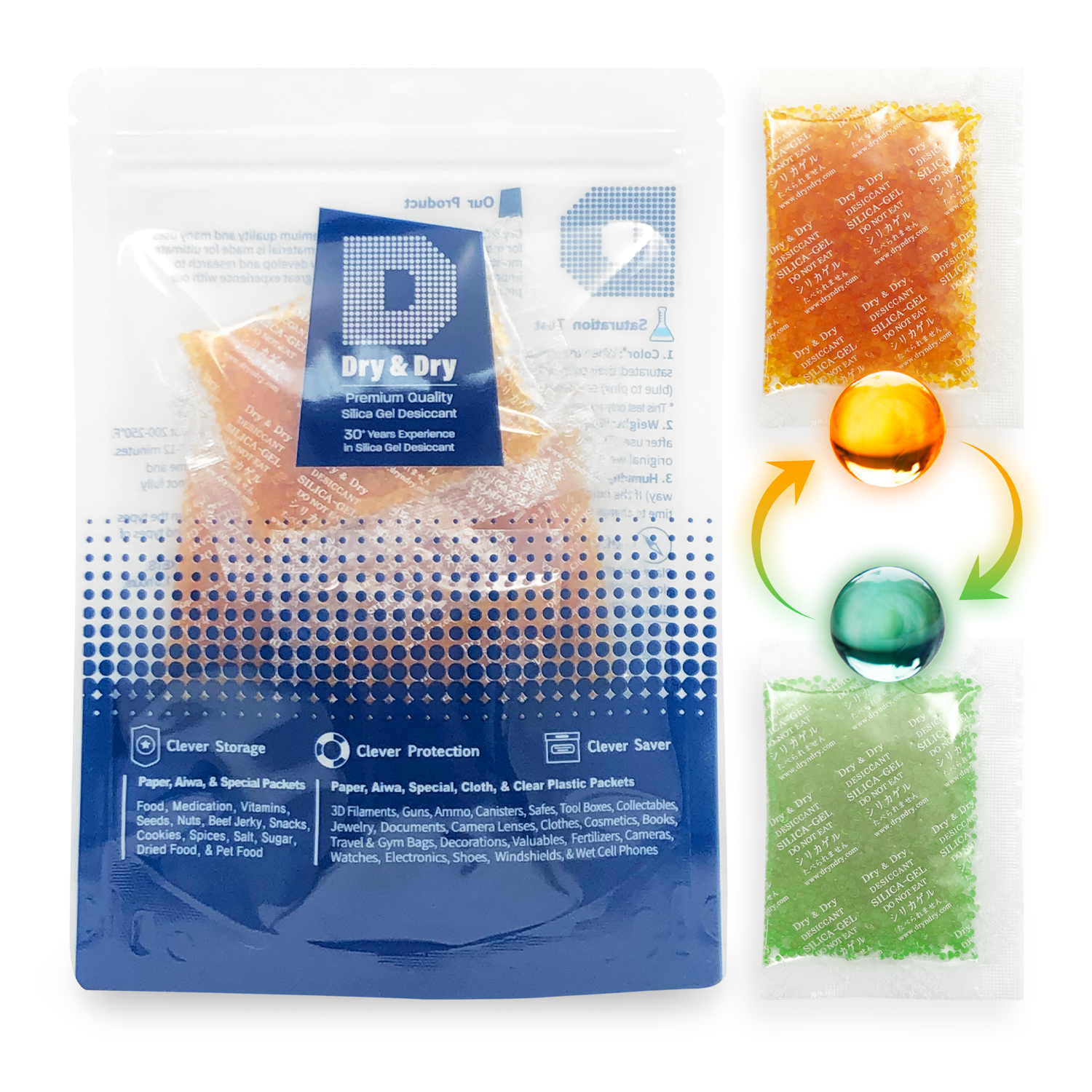 [12 Packs]20 Gram " Dry & Dry" Orange Indicating Silica Gel Packets - Reusable