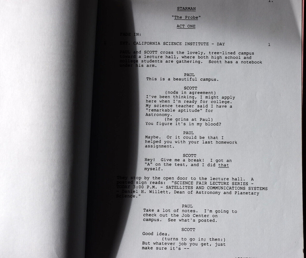 1986 Starman " The Probe " Original Screenplay Script First Draft