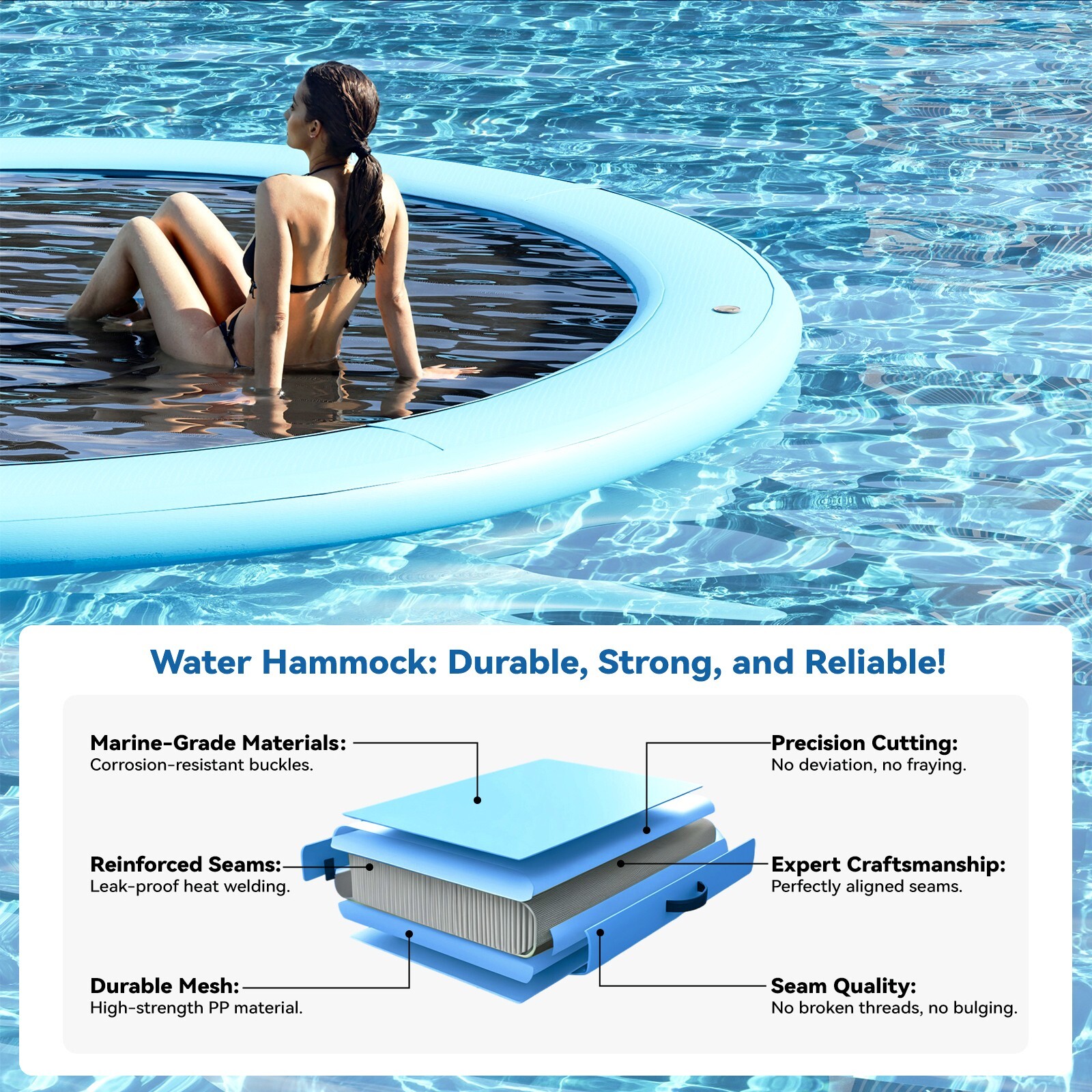 Sunchill 8FT Heavy Duty Inflatable Water Hammock, Ideal for Lakes & Oceans