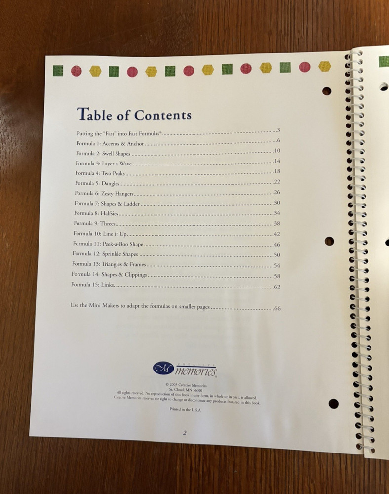 Creative Memories Fast Formulas Fourth Edition Book 2003 Showcasing the Makers