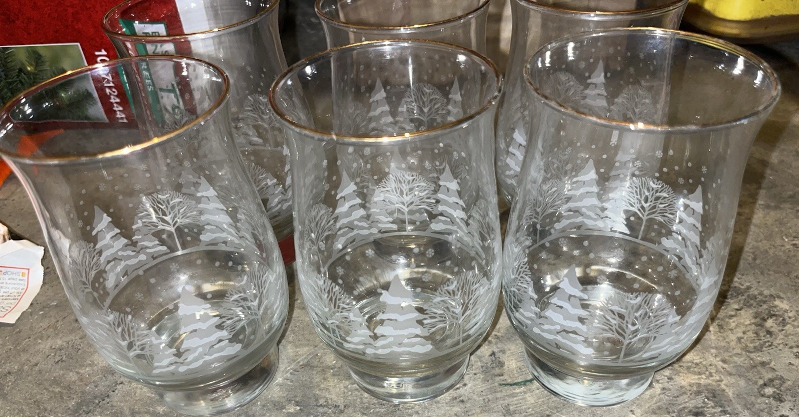 Libbey Christmas Winter Wonderland Vintage Tulip Tumblers 6 Piece