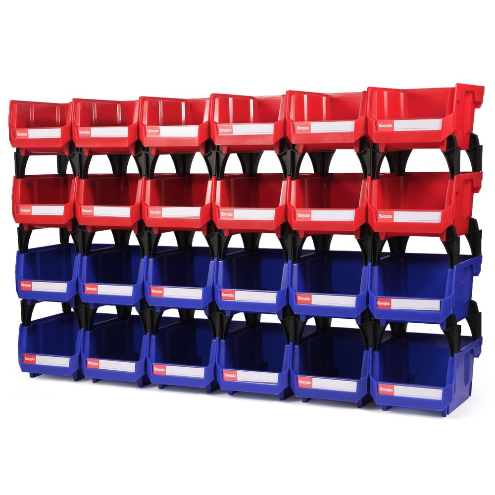 Plastic Storage Bins 24 Packs, Space-Saving Stackable Parts Bins for Garage,T...