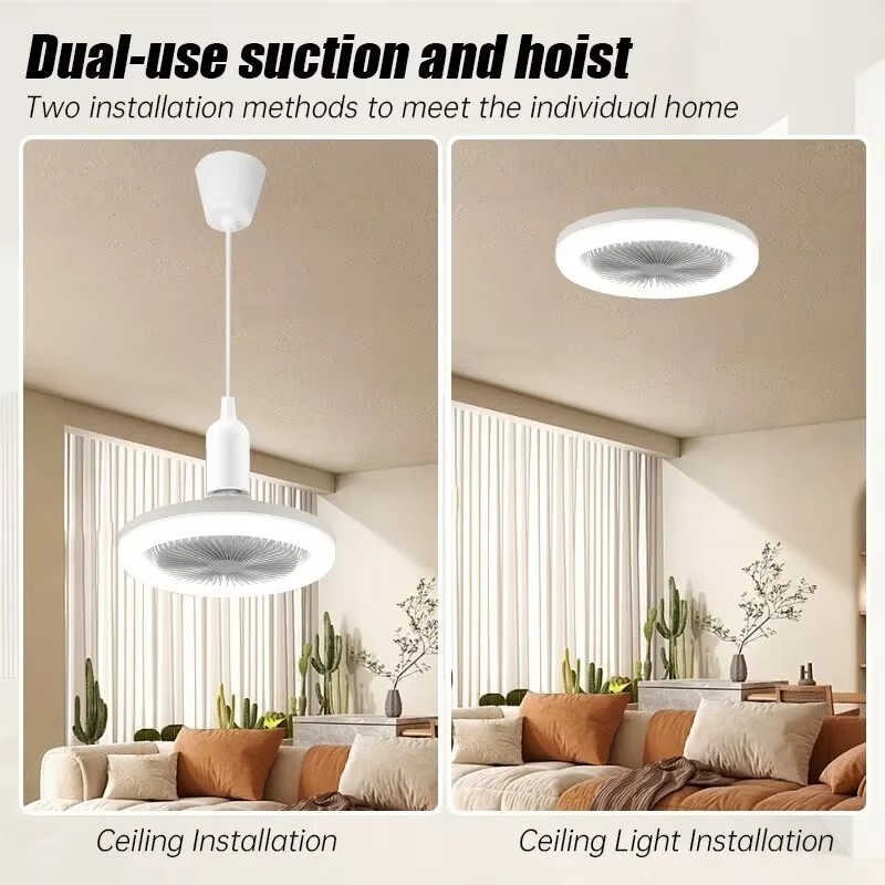 Fan For E27 Socket Light With Remote Ceiling Fan Adjustable Smart LED 3Speed AC