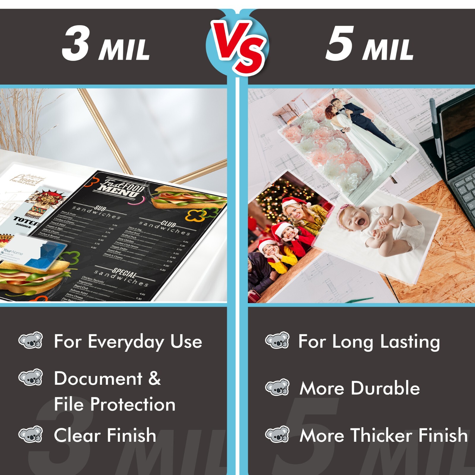 Koala Thermal Laminating Pouches 11.5x17.5 In 50 Sheets 5 Mil Seal 11x17 Menu