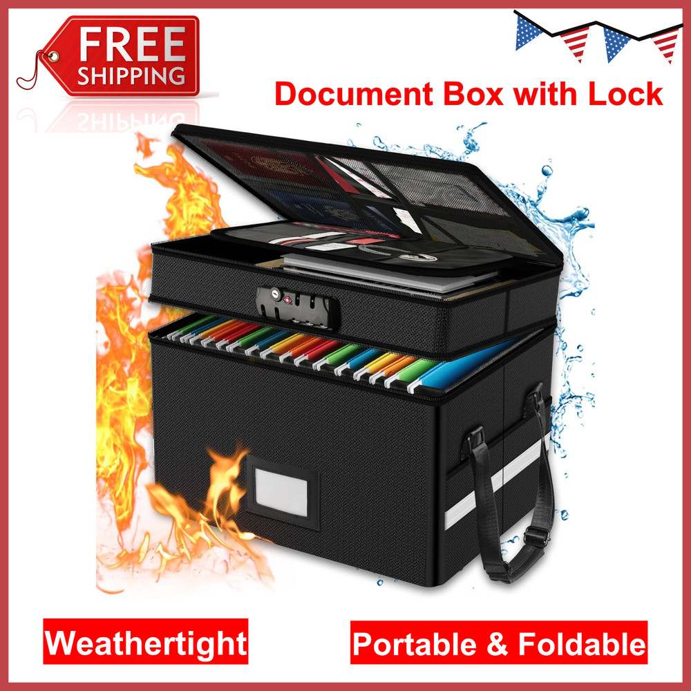 Fireproof Document Box with Lock - Portable 2-Layer File Proof for Home & Office