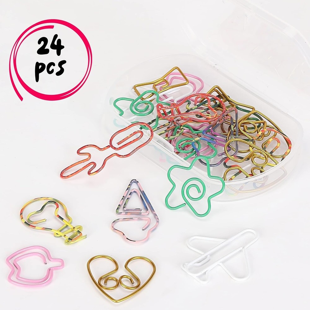 Cute Paper Clips, Assorted Colors, 24 pcs, Cute Planner Clips