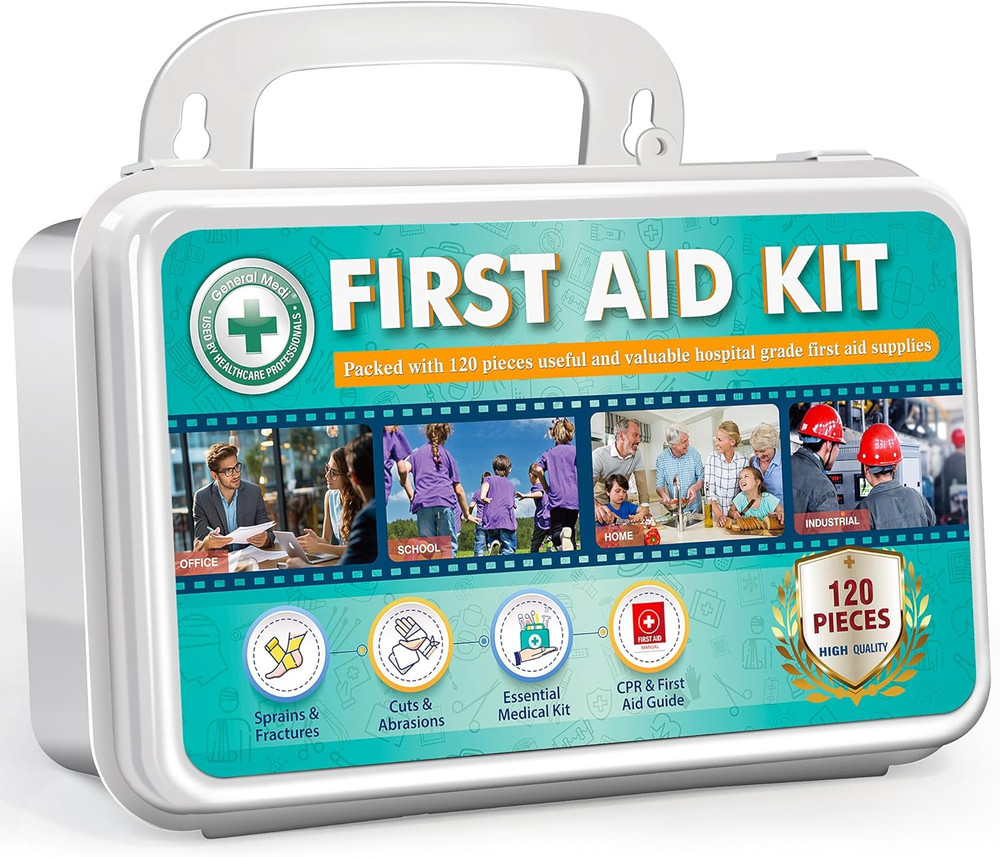120 Pieces First Aid Kit - First Aid Box Includes Instant Cold Pack, Blanket