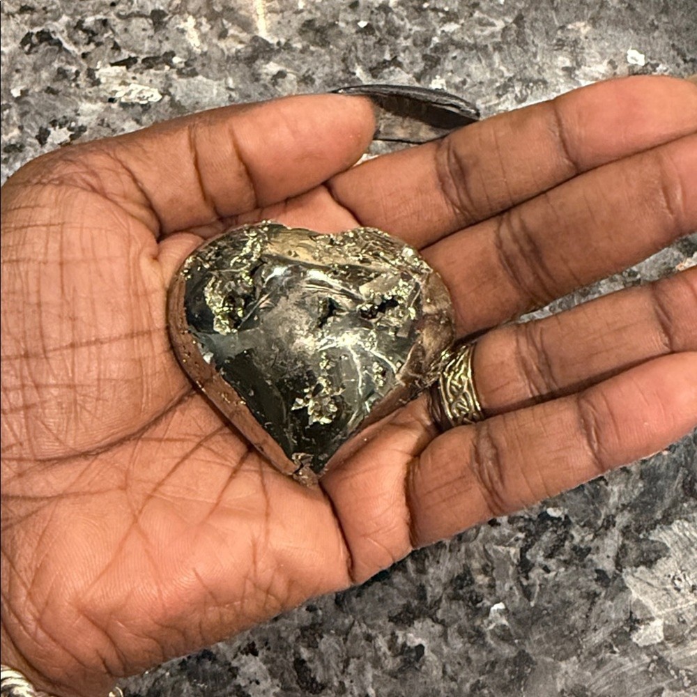 Shimmering Peruvian Pyrite Heart Palm Stone