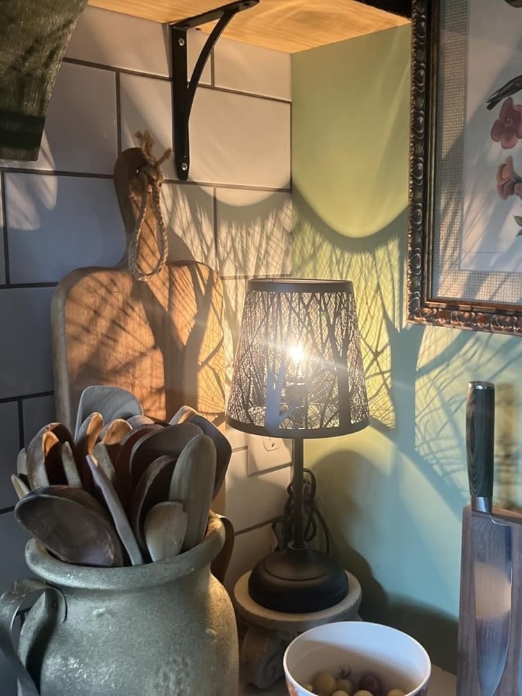 3 Level Dimmable Touch Table Lamp, Black Metal Tree Pattern Shadow Lamp, Smal...