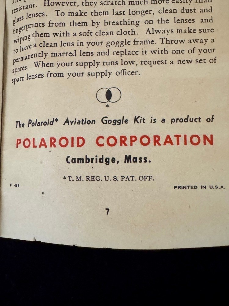 U.S. Army - Property Air Forces - Polaroid Flying B-8 Goggle - Original Box