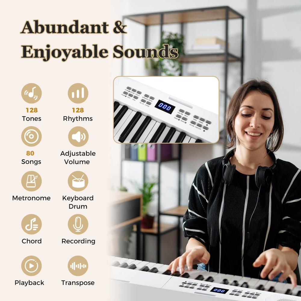 61-Key Foldable Piano Keyboard w/MIDI Split Function Headphone Sustain Pedal