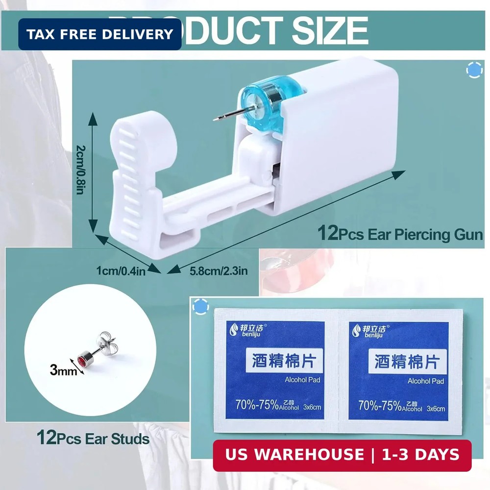 12PCS Ear Piercing Kit, Disposable Self Gun Kit with Studs...