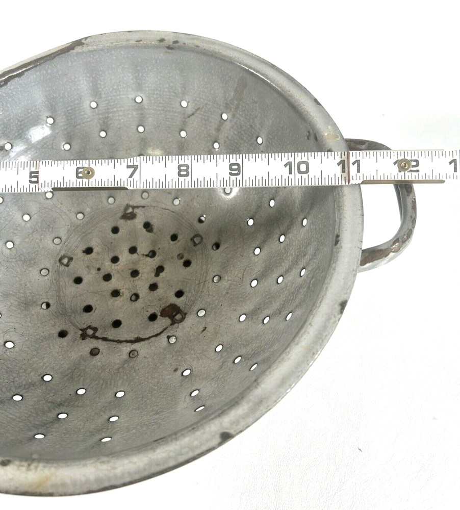 Vintage Rustic 10" Footed Enamelware Colander Strainer Farmhouse