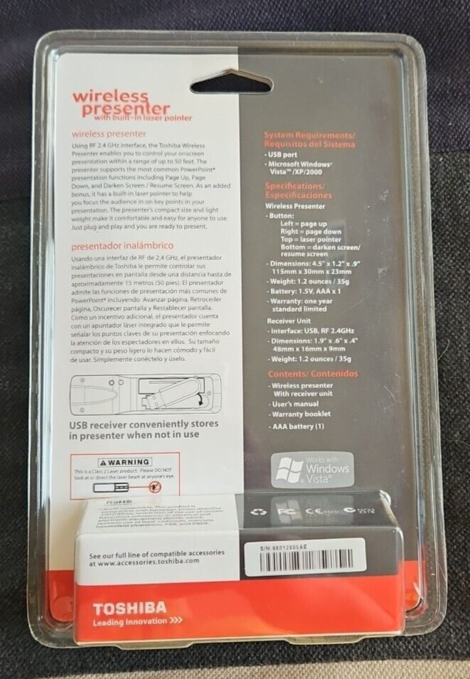 Toshiba Wireless Professional Presenter With Laser Pointer New
