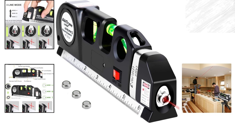 Effortless Laser Level with Easy Setup and 8ft Measuring Tape for Home Projects