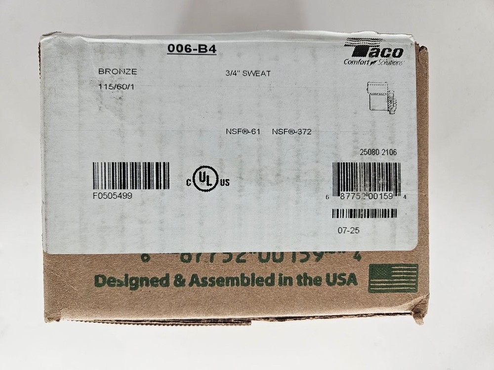 Taco 1/4HP 3/4" Bronze Circulator Pump (006-B4)