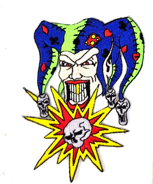 Evil Jester Skull & Star Iron-On Embroidered Patch 3 "X 4 "